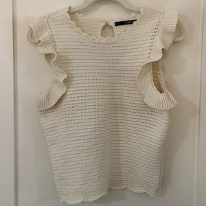 SFERA | white boho knit crochet sleeveless top with ruffles keyhole back small
